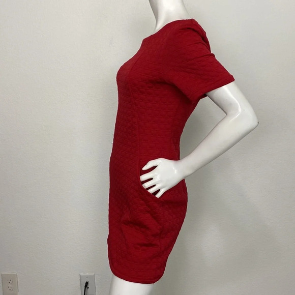 Sharagano Red Bubble Textured Pocket Short Sleeve Crew Neck Mini Dress Size 6 - Picture 3 of 6